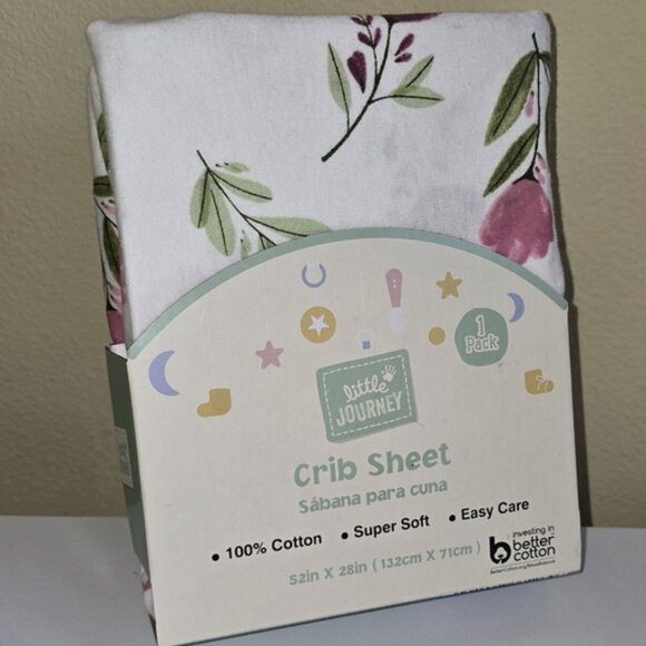 Crib Sheet Fitted Baby Bed Pink Flowers Green Leafs New Organic Cotton 52 X 28 - Picture 4 of 4